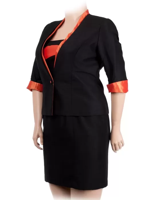 Completo abito e giacca shantung nero e arancione Silvia Mei